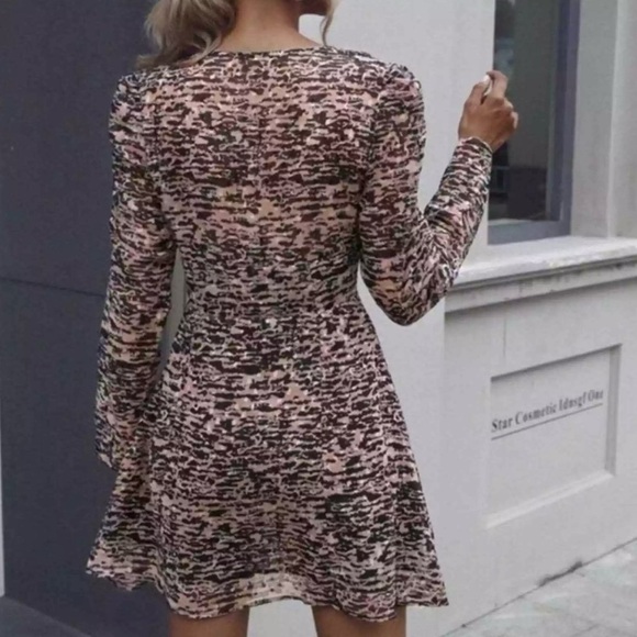 Zara Animal Print Milkmaid Dress with Velvet Bow - Size M - Picture 7 of 14